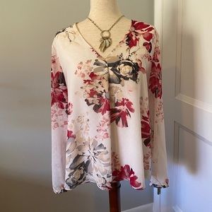 WHBM floral v-neck blouse